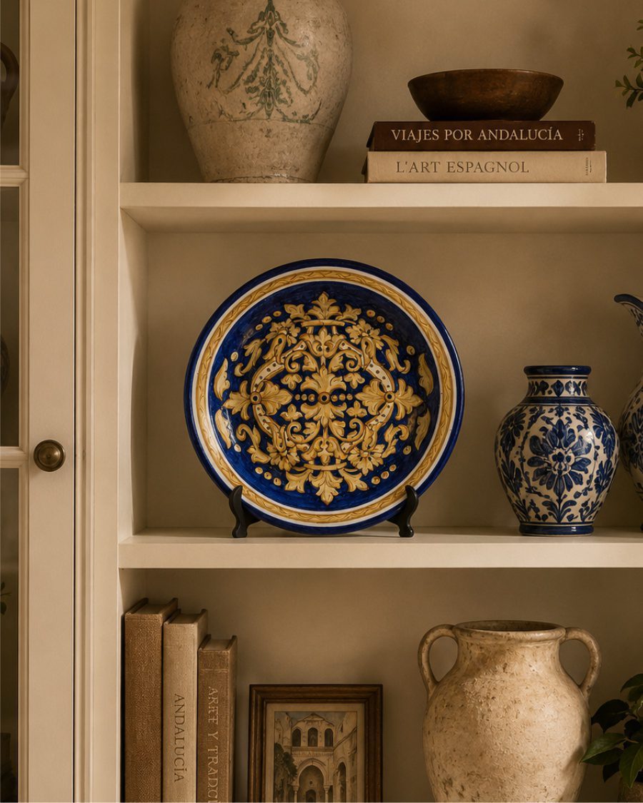 6 plato ceramica azul amarillo